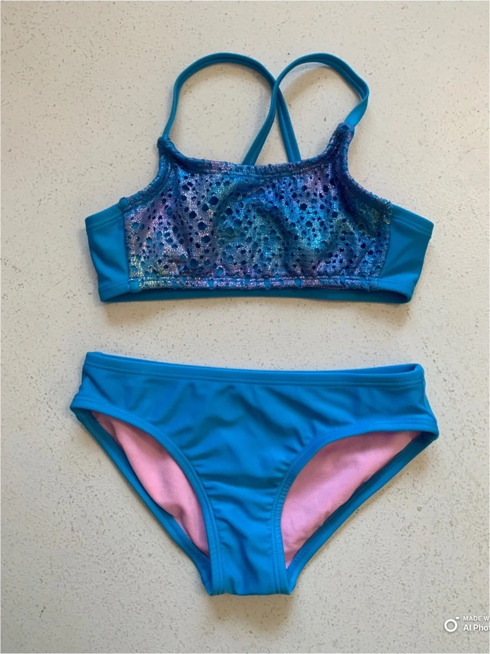 Cat & Jack Girl’s Blue Bikini Set Swimsuit + Coverup Size XS NWOT Beach Vacation